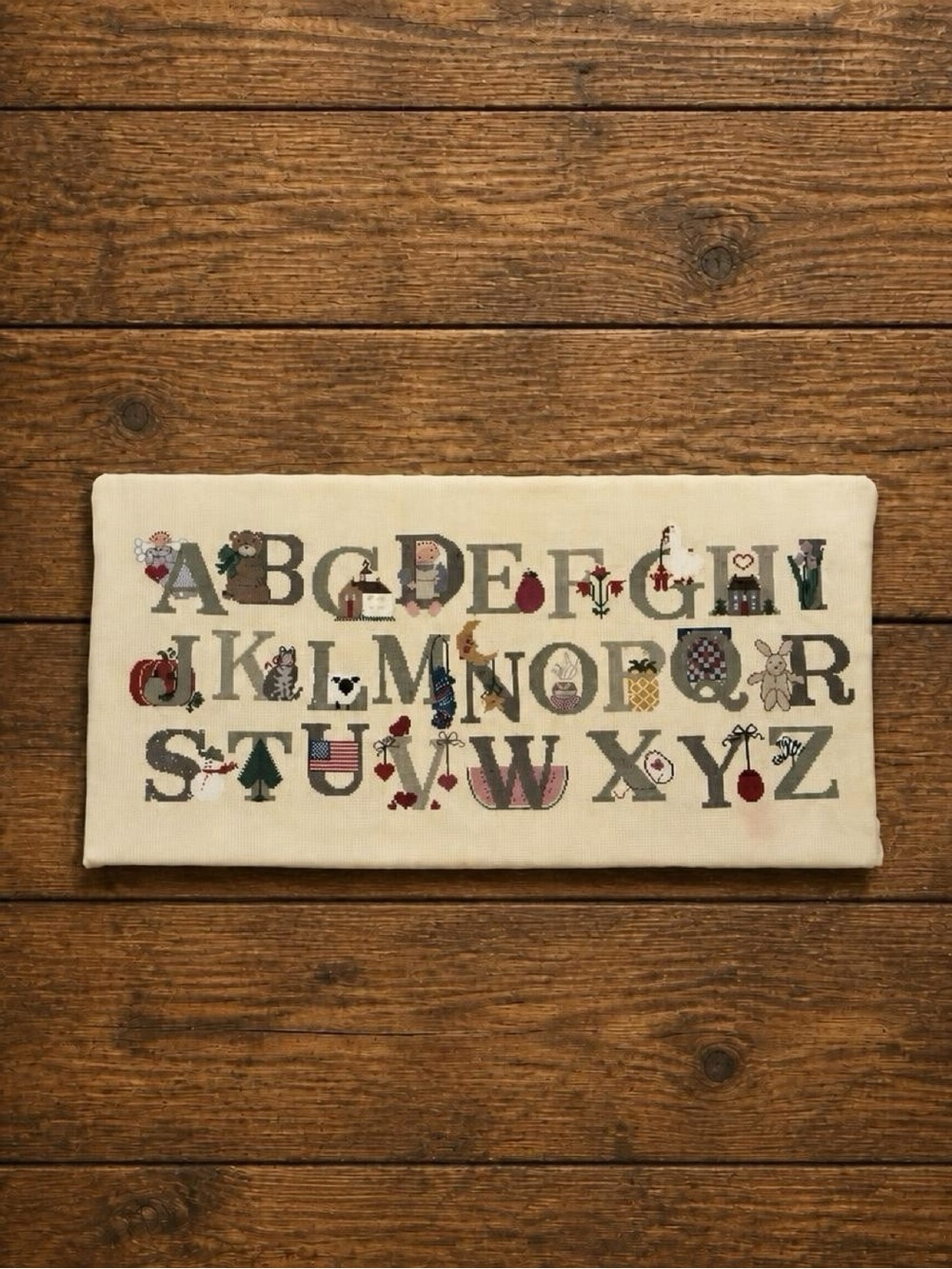 Finished Cross Stitch 24” Alphabet Sampler 1986 Cross Eyed Cricket ABC Completed